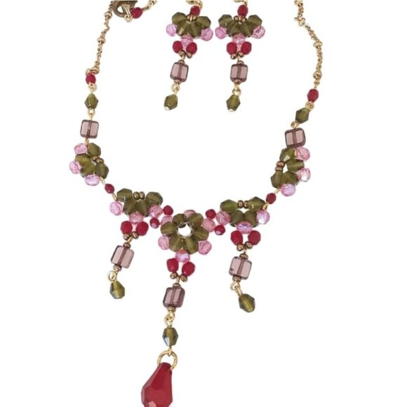 Vintage Czech crystal  beaded necklace earring set - Picture 8 of 8